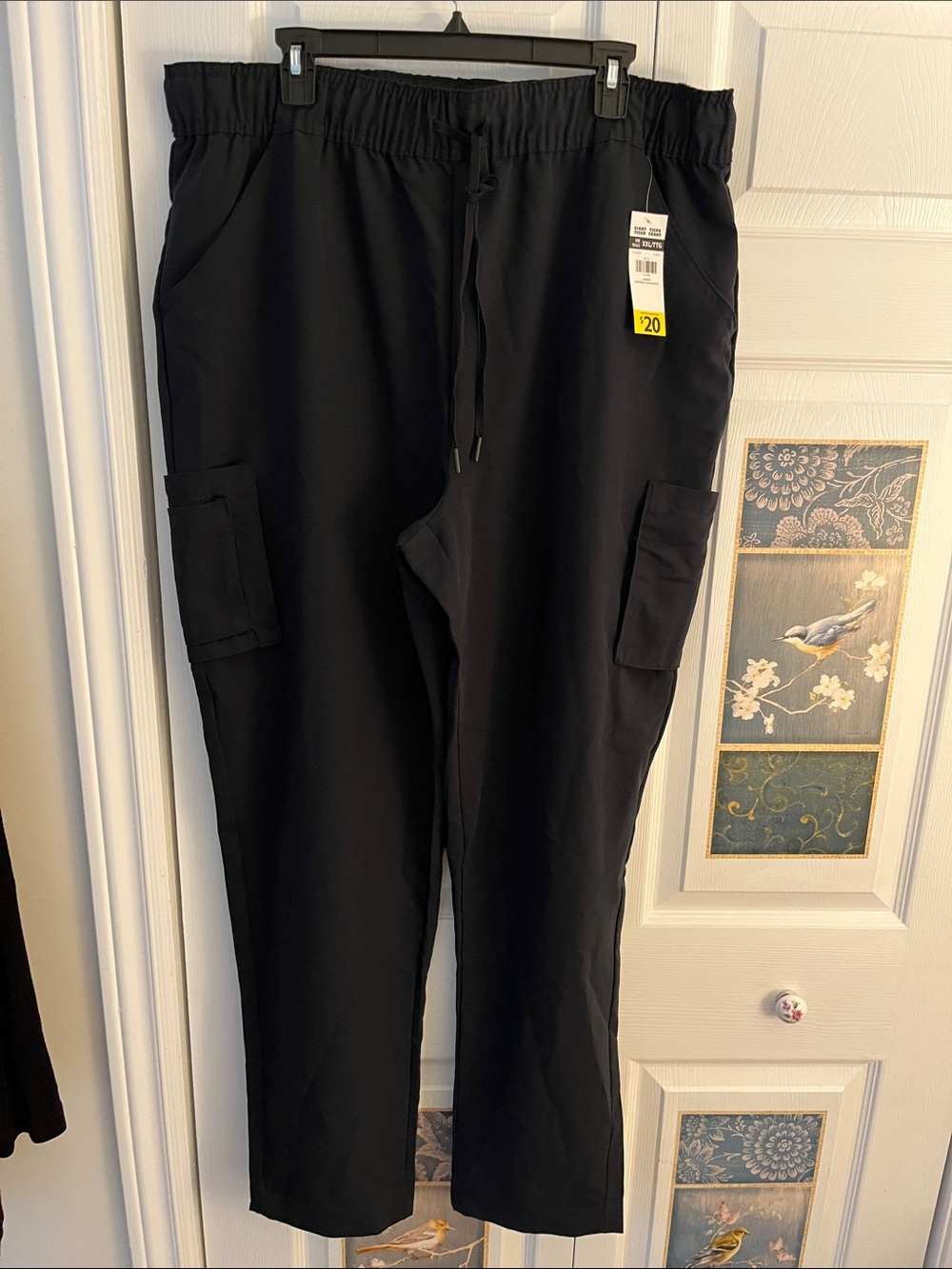 😃Black Straight-Leg Cargo Pants with Elastic Waist